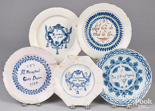 Five Delftware Merryman plates