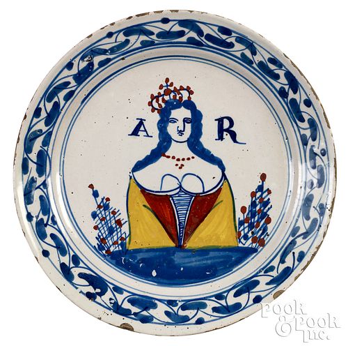 English Delftware Queen Anne plate, ca. 1710