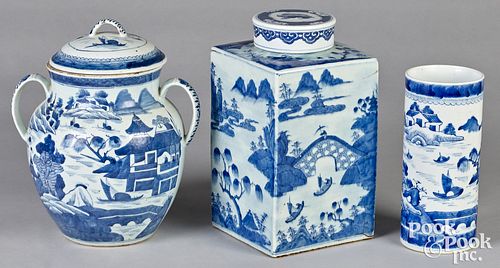 Two Chinese export porcelain Canton lidded jars