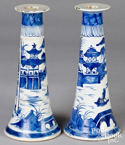Pair of Chinese export Canton candlesticks
