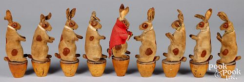 Set of nine Steiff rabbit skittles