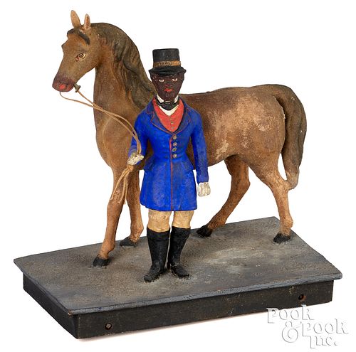 Composition Black Americana horse trainer pull toy