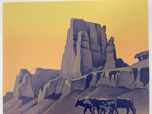 ED MELL Signed BACK CANYON CATTLE Lithograph LIMITED EDITION Numbered 80 of 300