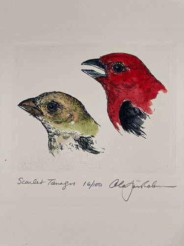 ALAN JAMES ROBINSON Signed SCARLET TANAGER Hand-colored Etching LIMITED EDTION Numbered