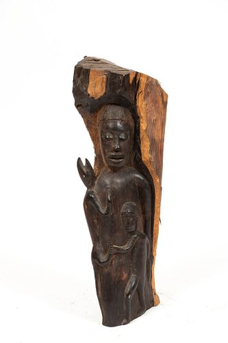 AFRICAN CARVED WOOD AND PIGMENT SCULPTURE, 20TH C.