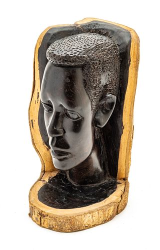 CARVED AFRICAN ROSEWOOD HEAD OF YOUTH C 1960 H 9" D 5" 