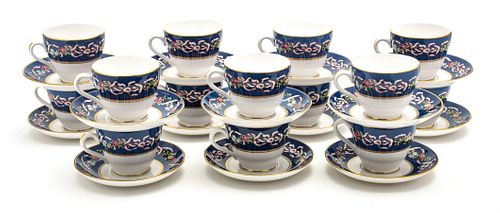 SPODE PORCELAIN CUPS AND SAUCERS, SET OF 23, 47 PCS. "ROSES AND RIBBONS" 