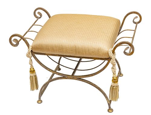 IRON BENCH, UPHOLSTERED SEAT H 20" - 21" L 31" D 17" 