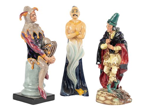 ROYAL DOULTON PORCELAIN: LOT OF 3, H 9" PIED PIPER, GENIE, JESTER 