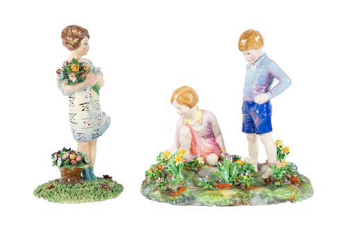 CROWN STAFFORDSHIRE ENGLAND, FIGURES OF CHILDREN C. 1950 LOT OF 2, H 9" L 10" 