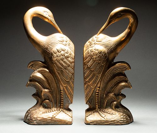 BRASS  CLAD BOOKENDS, PAIR H 8" CRANES 