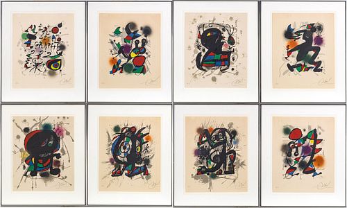 JOAN MIRO (SPANISH, 1893–1983), LITHOGRAPHS IN COLORS, ON ARCHES WOVE PAPER 1975, H 17.75" W 14.25" MIRO LITHOGRAPHIE: EIGHT PLATES 