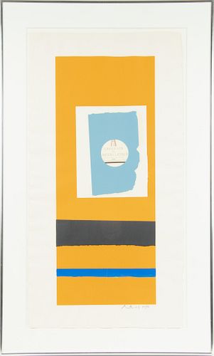 ROBERT MOTHERWELL  (AMERICAN, 1915–1991) LITHOGRAPH AND SCREENPRINT IN COLORS WITH POCHOIR AND COLLAGE, ON PAPER 1973 H 30" W 11.825" PAUILLAC, #2, FR