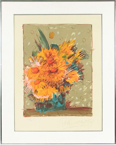 PETER MAX (AMERICAN, 1937) LITHOGRAPH IN COLORS, ON WOVE PAPER, 1978 H 21" W 16" (IMAGE) FLOWERS IN BROWN 