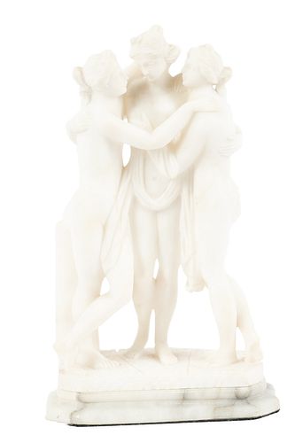 AFTER ANTONIO CANOVA (ITALY, 1757-1822) ALABASTER SCULPTURE, H 11.75", W 5.5", THE THREE GRACES 