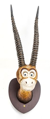 DR. SEUSS (AMERICAN), HAND-PAINTED CAST RESIN, UNORTHODOX TAXIDERMY SCULPTURE 2001, H 27" W 17.5" L 12", "TWO HORNED DROUBERHANNIS" 67/850 