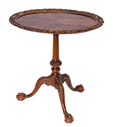 CHIPPENDALE STYLE FLAME GRAIN MAHOGANY FLIP TOP TABLE, H 40", W 20"