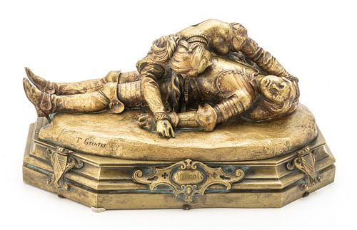 JEAN FRANCOIS GECHTER (FRENCH, 1795-1844) BRONZE, H 9.5", L 16", DEATH OF HAROLD (AS IS COND.) 