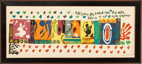 HENRI MATISSE (FRENCH, 1869-1954), LITHOGRAPH IN COLORS, 1951, H 12.5", W 32.5", MILLE ET UNE NUITS 