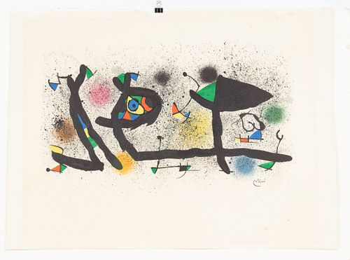 JOAN MIRO (SPAIN, 1893-1983) LITHOGRAPH WITH COLORS ON PAPER, 1974, H 18.5", W 24", SCULPTURES 
