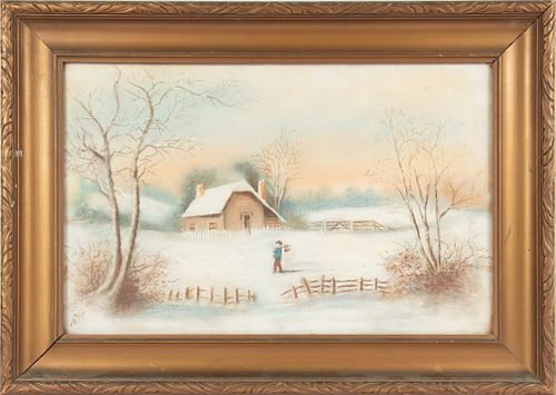 MILLER, PASTEL ON PAPER,  H 13.5", W 21.5", WINTER COUNTRY SCENE 