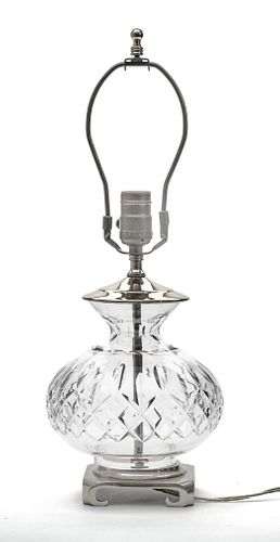 WATERFORD 'LISMORE' CRYSTAL LAMP, H 19", DIA 7" + SHADE 