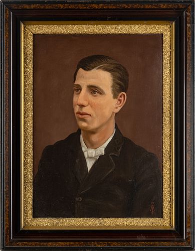 MONOGRAMMED OIL ON PANEL, H 18.5", W 13.5", PORTRAIT OF  YOUNG MAN 