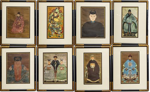 CHINESE PRINTS, SET OF EIGHT, H 18" W 14" IMPORTANT PERSONAGES 