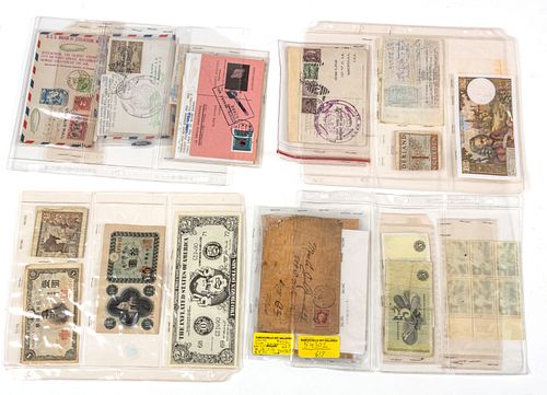 NIPPON JAPAN #538554,#167813 PAPER CURRENCY,(2); GERMAN 5 DEUTSCHE MARKS,(2); GRAF ZEPLIN 1ST.DAY COVERS POSTCARD COLLECTION 11"X 9"W, ( 