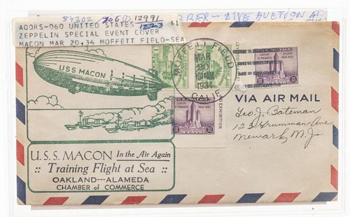 GRAF ZEPPLIN SPECIAL EVENT MAIL-TRANSPORT TRAINING FLIGHT AT SEA - LEO J.BATEMAN MOFFETT FIELD  A00RS060 MAR 20,1934 (1) H 9.8MM 