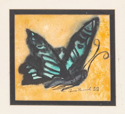ANNA MUCCIOLI PASTEL BUTTERFLY DRAWING 9"H. 1971 (1) 