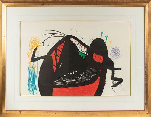 JOAN MIRO (SPAIN, 1893-1983) LITHOGRAPH IN COLORS ON ARCHES PAPER, 1976 H 22.5", W 33.5" (SHEET) L'AIEULE DES 10,000 AGES (GRANDMOTHER OF 10,000 AGES)