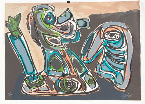 KAREL APPEL (DUTCH, 1921-2006) LITHOGRAPH WITH COLORS ON WOVE PAPER, 1976, H 24", W 33.25", THE INSTRUCTOR 