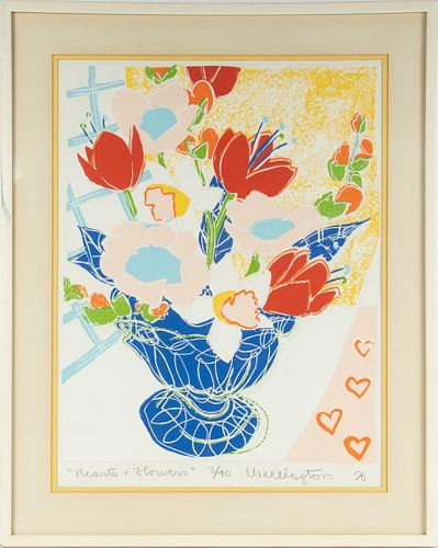SIGNED WELLINGTON, LITHOGRAPH 1976,  "HEARTS AND FLOWERS" 