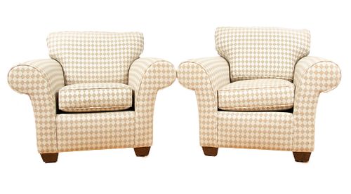 DONGHIA UPHOLSTERED ARMCHAIRS, PAIR, H 28.5", W 39"
