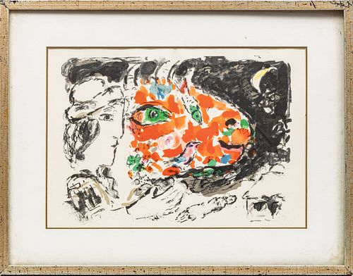 MARC CHAGALL (FRENCH, 1887-1985) LITHOGRAPH WITH COLORS ON PAPER, H 12.5", W 17.25", MOURLOT 651, DERRIERE 
