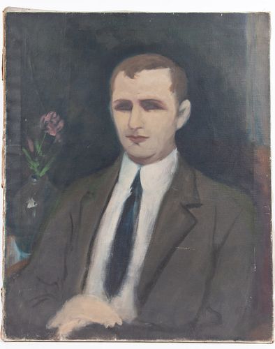 JOHN PALMER WICKER, (AMERICAN 1860-1931),  OIL ON CANVAS,  H 32", W 26", PORTRAIT OF A MAN (UNFRAMED) 