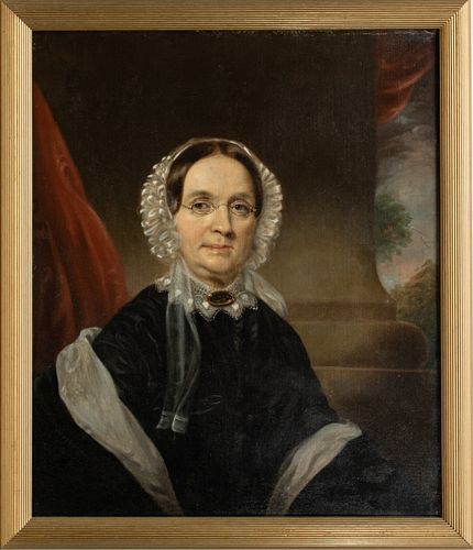 AMERICAN SCHOOL OIL ON CANVAS, C. 1820, H 30", W 25", PORTRAIT OF WOMAN 