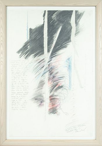 AUTHOR UNKNOWN, PENCIL DRAWING, H 40", W 26", ABSTRACT AND SCRIPT 