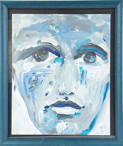 JACK FAXON (AMERICAN 1936 – 2020) ACRYLIC ON PRESSED BOARD, H 22", W 17", ABSTRACT HEAD 