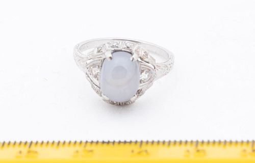 + STAR SAPPHIRE, WHITE GOLD RING C 1920 SIZE 8 