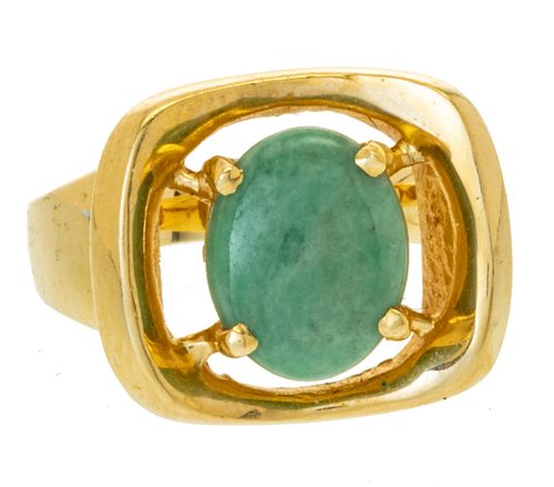 + JADE AND 14KT YELLOW GOLD RING SIZE 6 