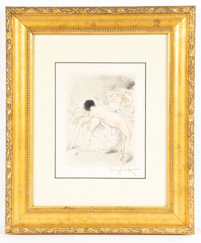 LOUIS ICART (FRANCE, 1888-1950) ETCHING  ON WOVE PAPER, H 7.5", W 5.75", FROM LE SOPHA 