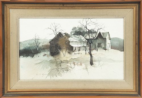 JON S. LEGERE, 1944 - 96, WATERCOLOR ON HAND MADE PAPER,   H 21" W 17" FARM HOUSE 