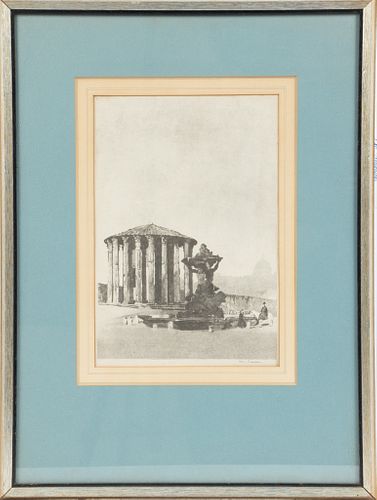 JAMES KERR-LAWSON (BRITISH, 1864-1939) STONE LITHOGRAPH ON PAPER, H 11.5", W 8", "THE VESTA TEMPLE" 