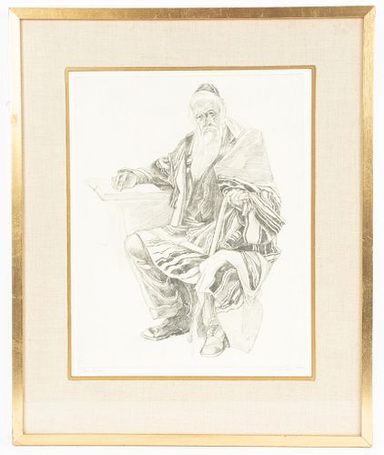 SAUL RASKIN, UKRANIAN - AMER. 1878 - 66, ETCHING, H 13" W 10" "GRANDFATHER" 