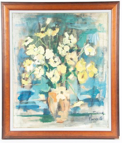 GUY TUMMEY (FRENCH) OIL ON CANVAS, 1952, H 24", W 20", BOUQUET OF FLOWERS 