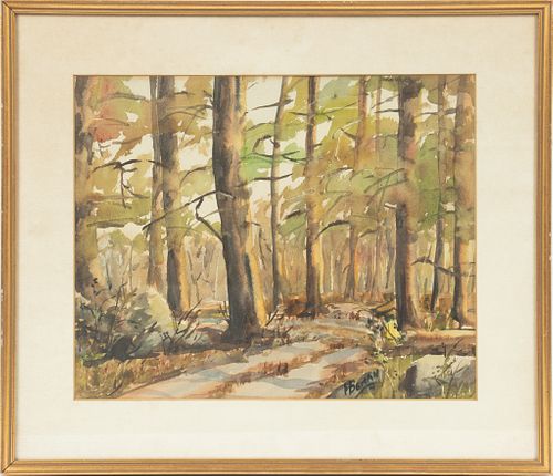 T. BEMAN, WATERCOLOR ON PAPER, H 12.75", W 16", FOREST PATHWAY 