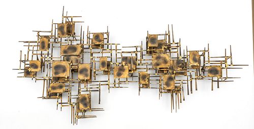 METAL WALL SCULPTURE BY "MARC CREATES" C 1960 H 26" W 48 D 4.5" 