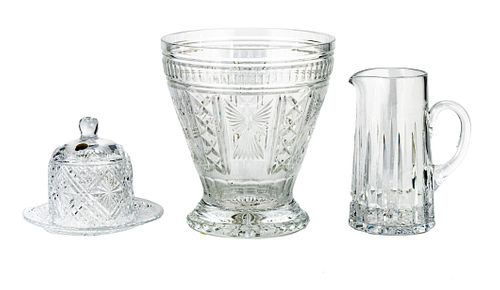 WATERFORD CRYSTAL CLOCHE, CHAMPAGNE BUCKET & PITCHER, 3 PCS, H 6.5"-10.75"